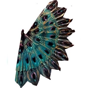 Fan (Hand Fan) Hand-painted From Spain with Peacock colors